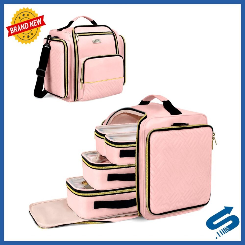 Large Travel Makeup Bag Cosmetic Organizer Removable Pockets Toiletry Case